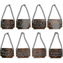 Liquor Decanter Tags, Deluxe Set Of Liquor Tags for Bottles Or Decanters, Set Of Eight with Adjustable Chain Features - Whiskey, Bourbon, Scotch, Gin