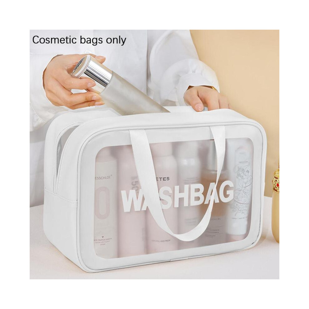 (, M) Large Capacity Translucent Toiletry Bag And Cosmetic Bag, Portable Travel Zipper Cosmetic Bag, Multifunctional Cosmetic Storage Bag, Travel White