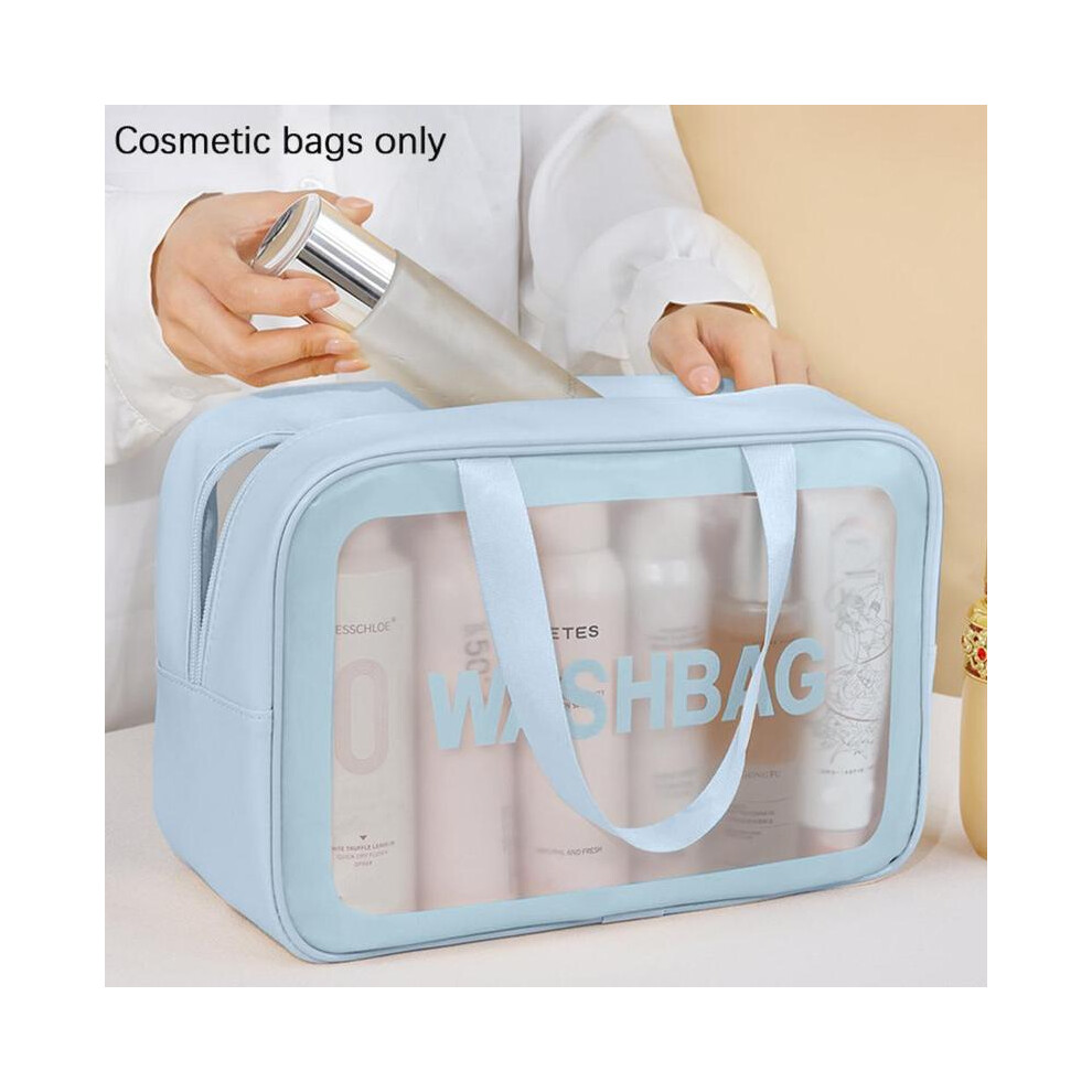 (, M) Large Capacity Translucent Toiletry Bag And Cosmetic Bag, Portable Travel Zipper Cosmetic Bag, Multifunctional Cosmetic Storage Bag, Travel Blue
