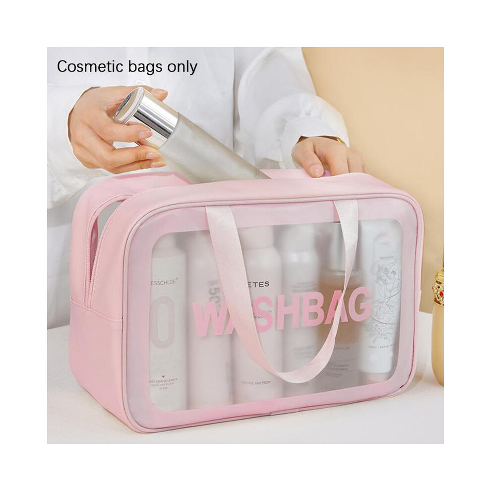 (Pink, M) Large capacity translucent toiletry bag and cosmetic bag, portable travel zipper cosmetic bag, multifunctional cosmetic storage bag, travel-image-OPC-PHQFRGF-NEW