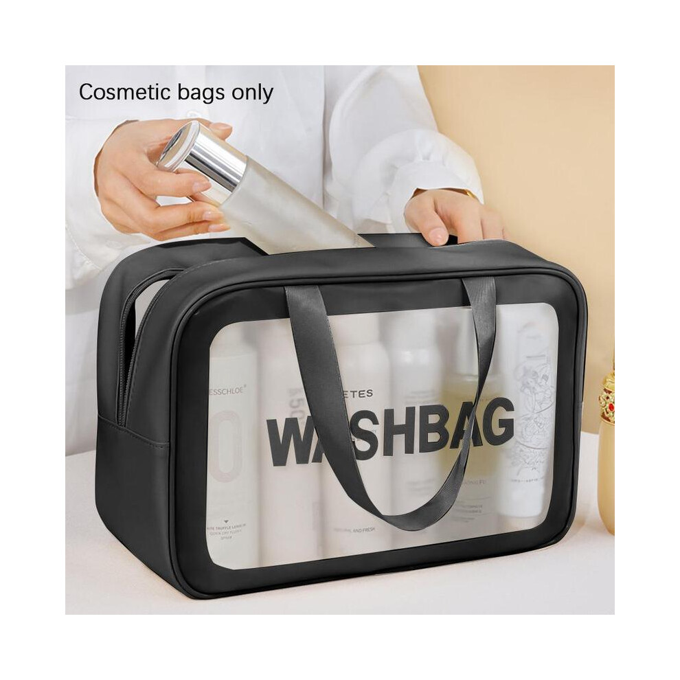 (, M) Large Capacity Translucent Toiletry Bag And Cosmetic Bag, Portable Travel Zipper Cosmetic Bag, Multifunctional Cosmetic Storage Bag, Travel Black
