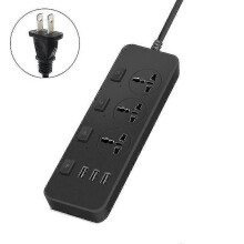 (US, Black) Us/uk/eu Power Strip 5v2.1a Surge Protector With 3 Outlets & 3 Usb Ports