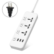 (US, White) Us/uk/eu Power Strip 5v2.1a Surge Protector With 3 Outlets & 3 Usb Ports