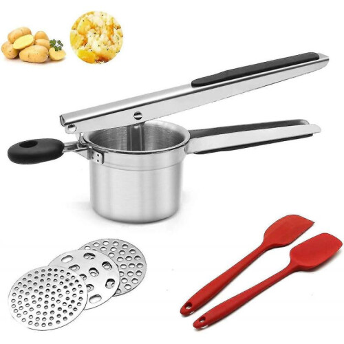 Puree Press, Stainless Steel Potato Press with 3 Interchangeable Discs