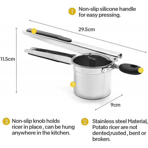 Puree Press, Stainless Steel Potato Press with 3 Interchangeable Discs 1