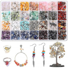 1400pcs Crystal Jewelry Making Kit Real Stone28colors Irregular Stone Beads for Necklace Bracelet Ring Earring Making