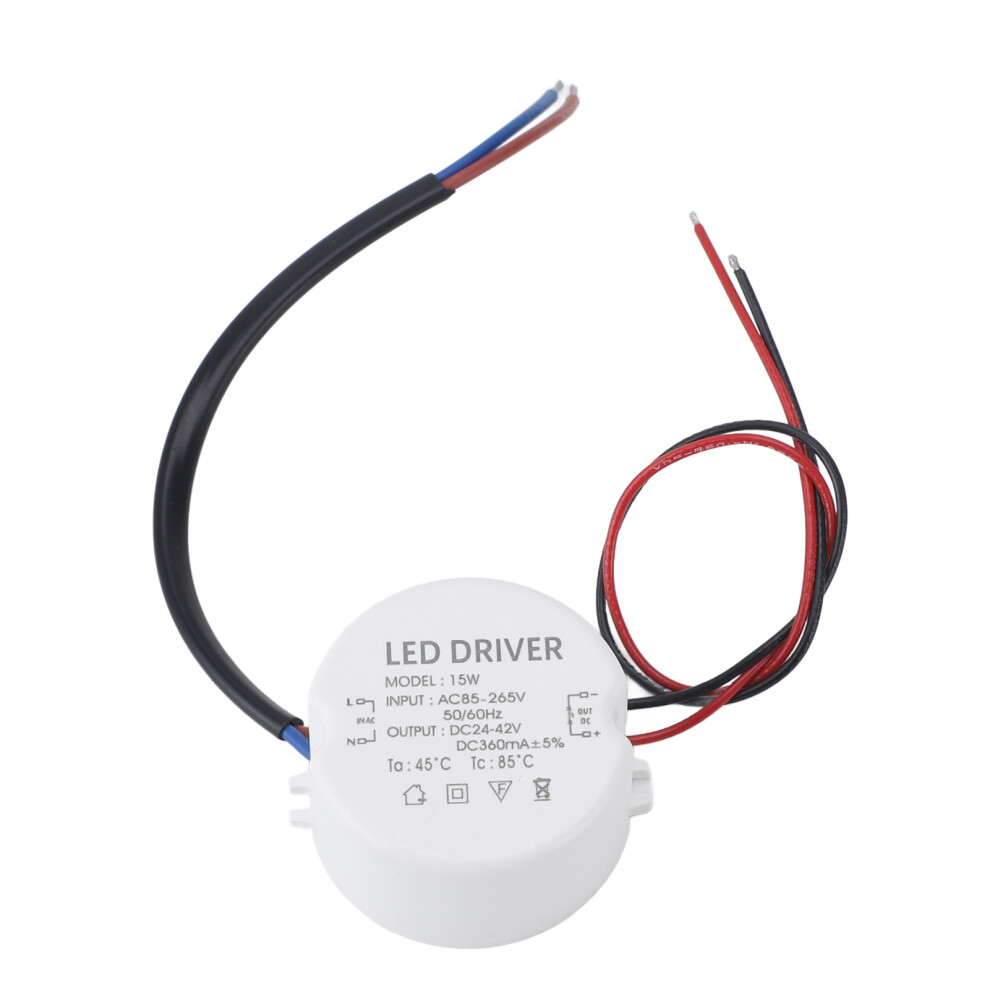 Led Power Supply Driver Waterproof Constant Voltage Transformer 360Ma Ac85â265V To Dc24â42V Converter Round 15W 5021313993402