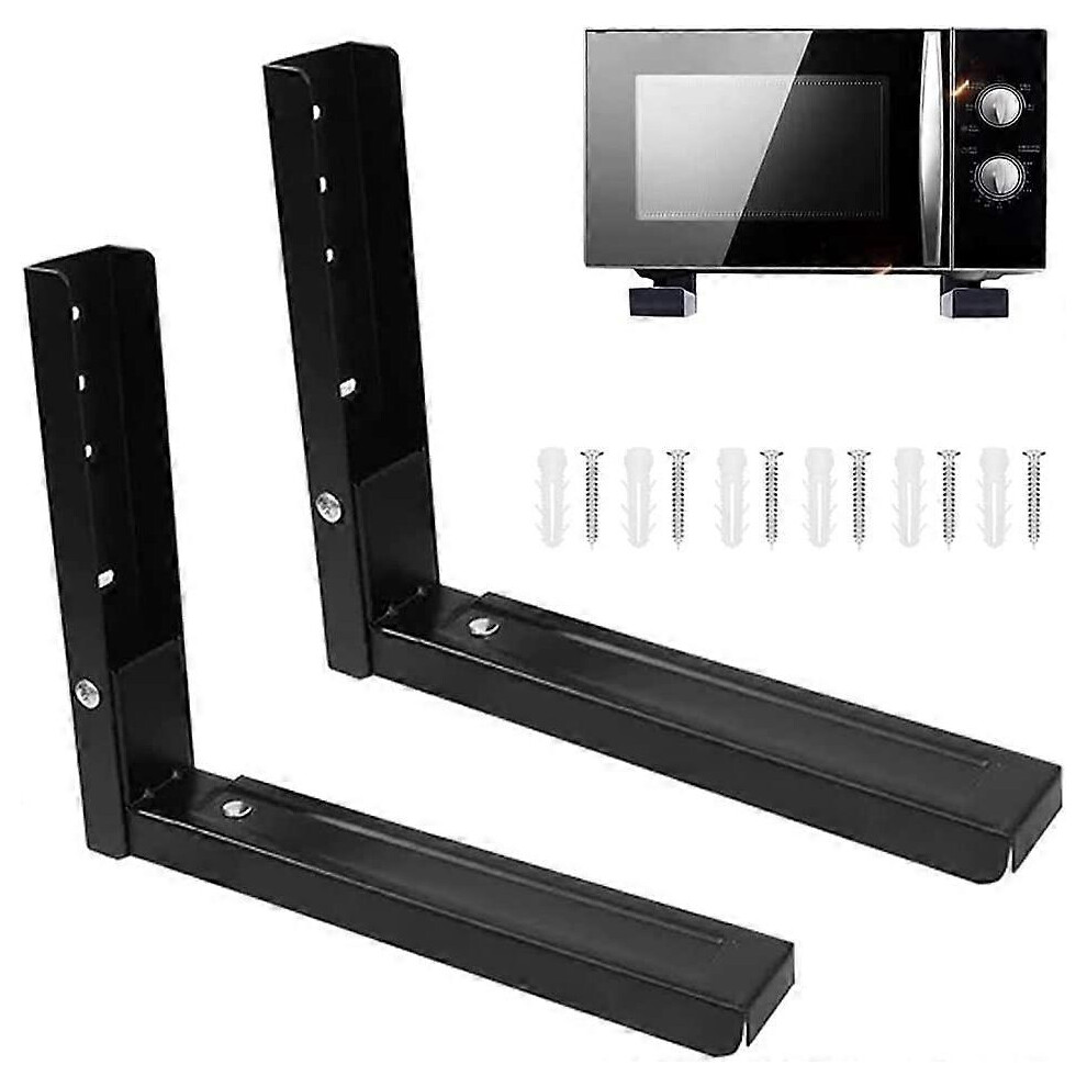 (As Show, One Size) 2 Pieces Microwave Wall Bracket, Microwave Brackets, Universal Microwave Oven Bracket, Includes 6 Screws, Used To Support Microwav Black