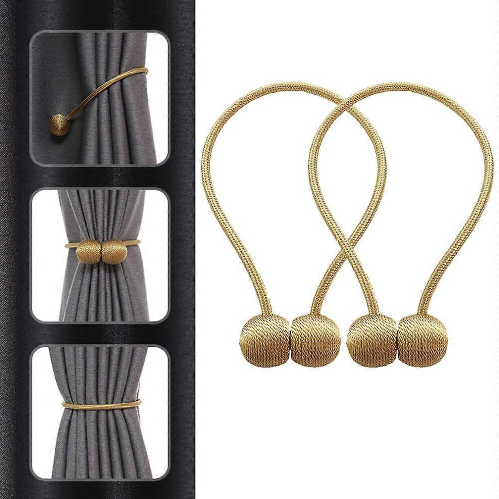 (As show, One size) 2 pieces (old gold, about 45cm long) Curtain Tiebacks Magnetic Curtain Tieback Magnetic Braiding Curtains Buckle