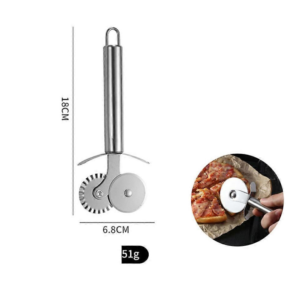 (As show, One size) 1PCS Double wheel pizza cutter, pizza cutter, high quality stainless steel pizza cutter, kitchen utensil with hanging eyelet