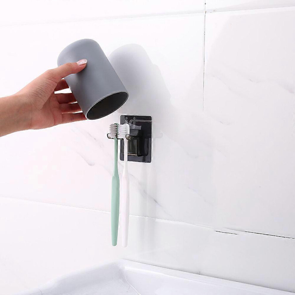 (As show, One size) 2PCS (Gargle Belt + Toothbrush Holder) Washing Cup with Toothbrush Holder Household Toothbrush Cup Plastic Simple Creative Wall-Mo