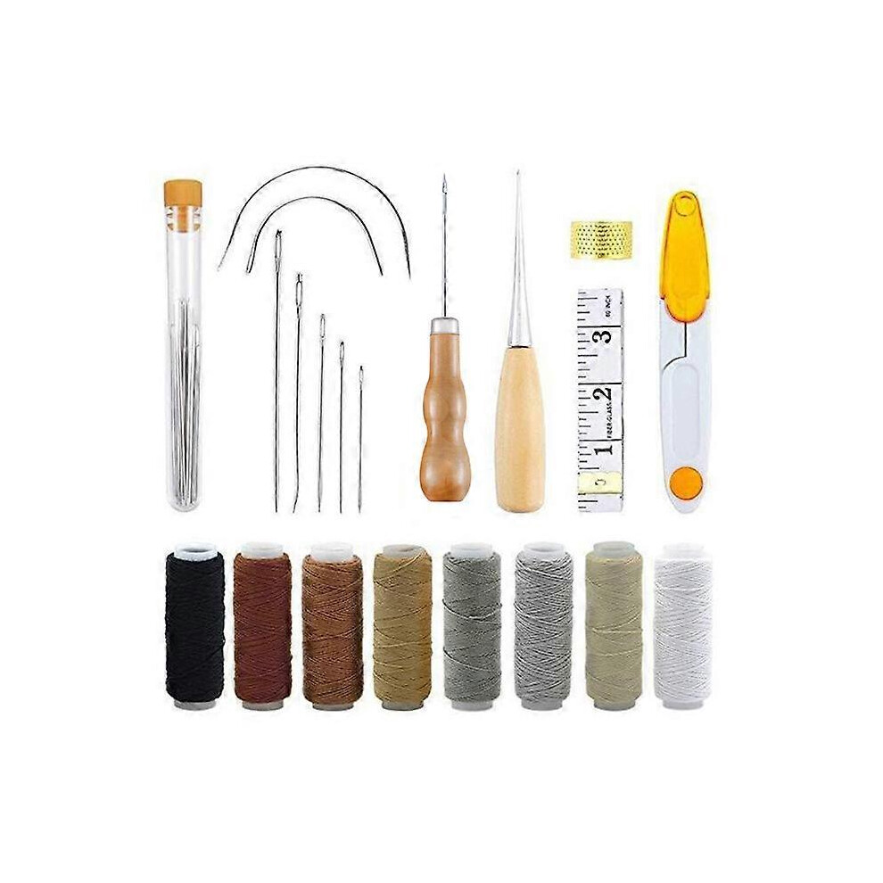 (As show, One size) Sewing for Leather Tool Leather 29Pcs Awl Drilling Needles Sewing Leather Thread Accessories Threads for Repairing Leather Hand To
