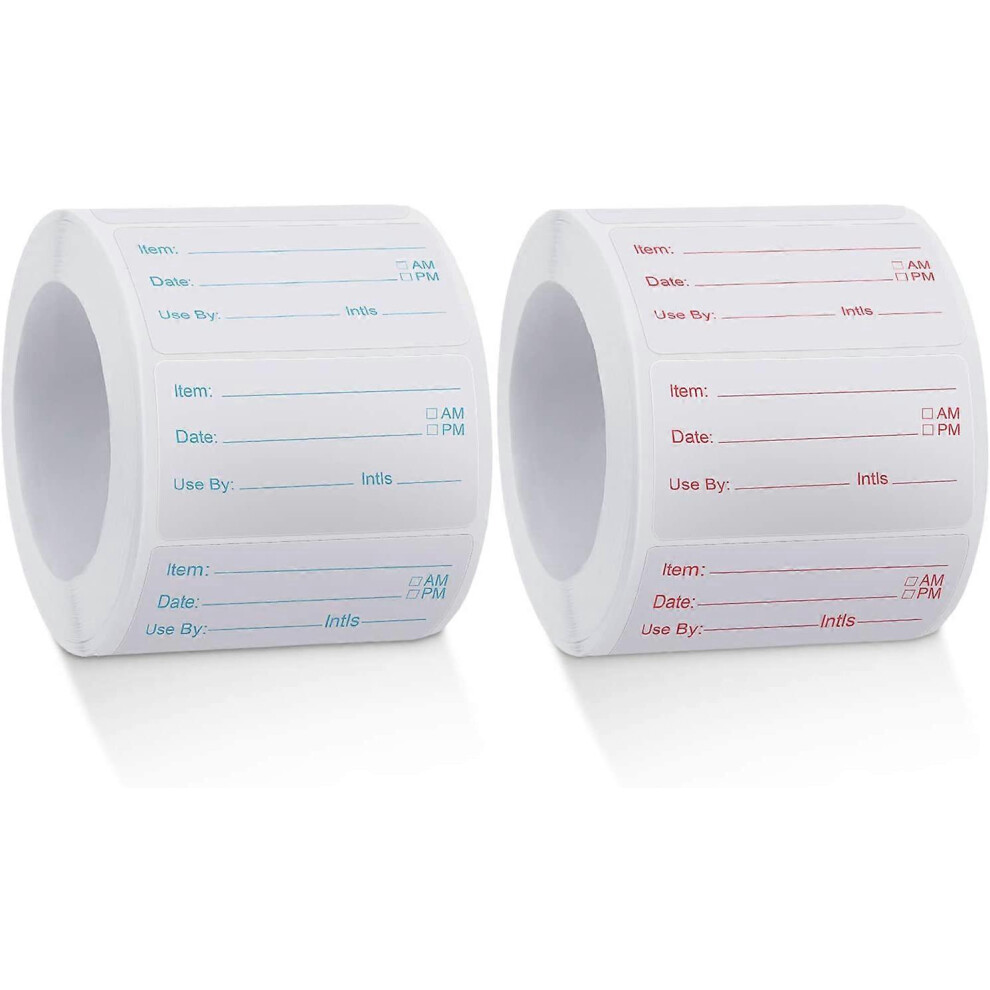 (As show, One size) 2 Rolls 1000 Pieces Soluble Food Labels Canned Food Labels Removable Food Stickers for Home or Restaurant Canned Rotating, Red and Blue