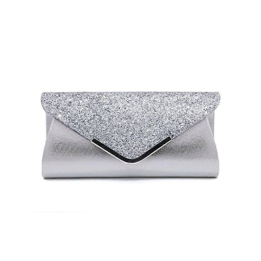 (As show, One size) Women's handbag (silver sequins), elegant sequins evening handbag, chain shoulder bag, sparkling silver, Evening Party handbag wallet
