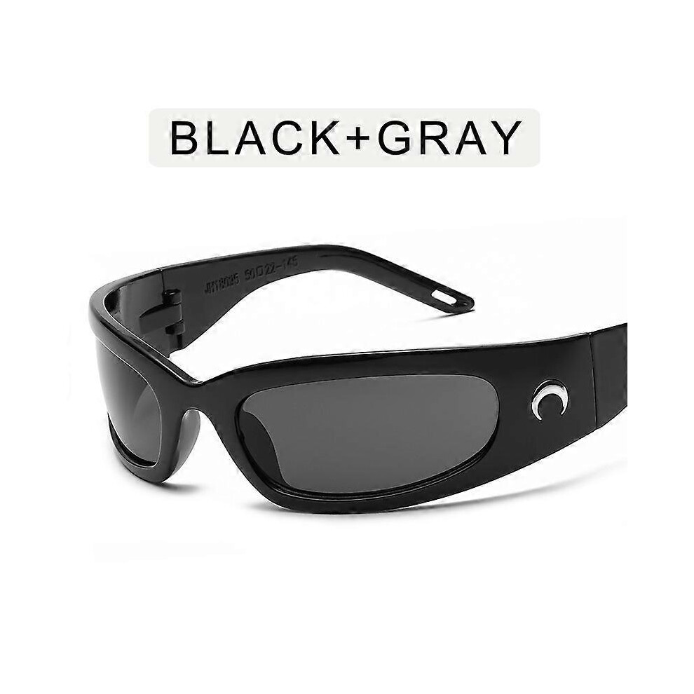 (As show, One size) Moon fashion sunglasses (black framed gray glasses), futuristic technology, sunglasses sports, cycling glasses trend