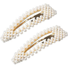 (As show, One size) 2-piece women's hairpin (gold), buckle type hairpin accessories Bridal pearl hairpin Bridesmaid girl's children's hairpin