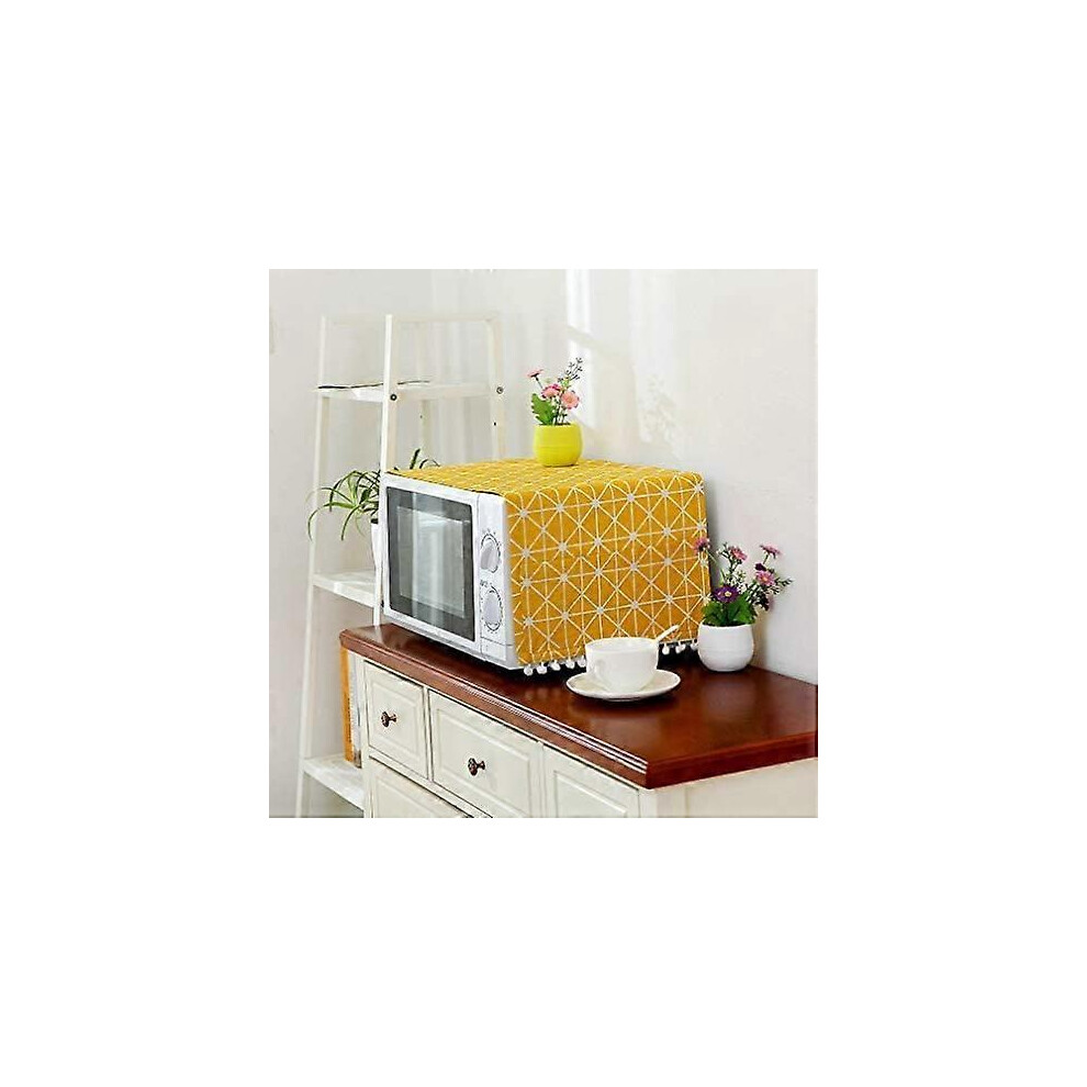 (As show, One size) Microwave dust cover (yellow chessboard 30 * 90cm), microwave oven accessories protective cover dust cover hood home decoration mi