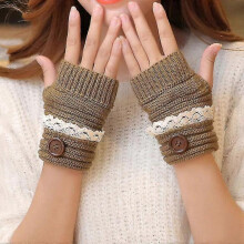 Cute Lace Winter Ladies Hand Warm Warmer Knitted Fingerless Mitten Half Thumb Hole Gloves Light Grey3setmulti-color