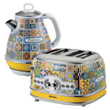 Ariete Positano Jug Kettle & 4 Slice Toaster Set, Italian Tile Design