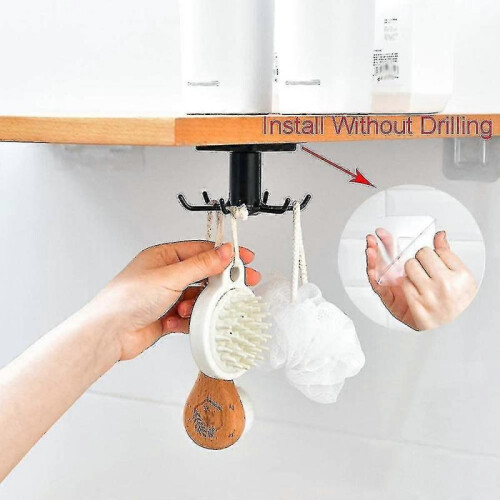 (Black) 2pcs Kitchen Utensil Holder 360 Rotatable Kitchen Utensils Holder With 6 Hooks For Bathroom Kitchen 1
