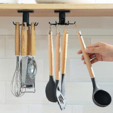 (Black) 2pcs Kitchen Utensil Holder 360 Rotatable Kitchen Utensils Holder With 6 Hooks For Bathroom Kitchen