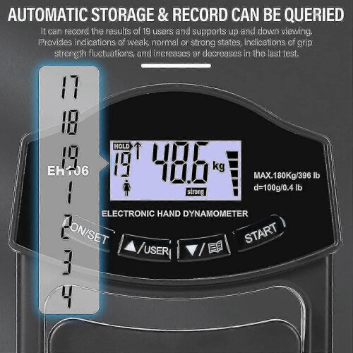 Grip Strength Tester, 396lbs/180kg Digital Hand Grip Strength Meter 1