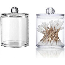 2pcs Clear Acrylic Cotton Swab Holder with Lid Plastic Makeup Cotton Pad Container Organizer Apothecary Jars Bathroom Container for Cotton Ball Cotton