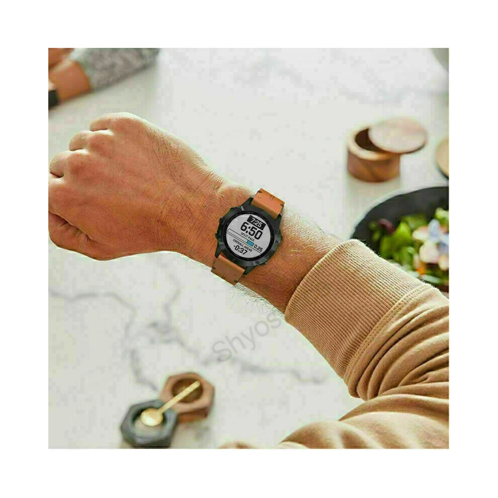 (, Fenix 3 Hr(26Mm Quickfit)) Quickfit Leather Strap For Garmin Fenix 3Hr 6 6X 5 5X Plus 7 7X Solar Watch Band Brown 6963793814848