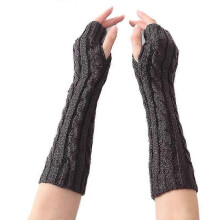(Dark Gray) Womens Fingerless Arm Warmer Knit Wool Gloves Winter Warm Wrist Mittens