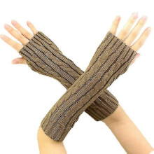 (Camel) Womens Fingerless Arm Warmer Knit Wool Gloves Winter Warm Wrist Mittens