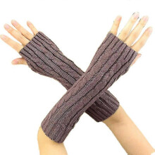 (Cameo Brown) Womens Fingerless Arm Warmer Knit Wool Gloves Winter Warm Wrist Mittens