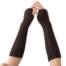 (Dark Coffee) Womens Fingerless Arm Warmer Knit Wool Gloves Winter Warm Wrist Mittens