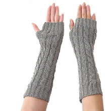 (Light Gray) Womens Fingerless Arm Warmer Knit Wool Gloves Winter Warm Wrist Mittens