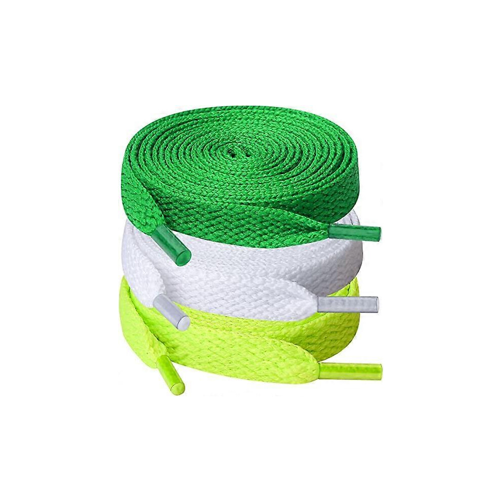 (As Show, One Size) 3 Pairs Of Shoelaceswhite + 0.8Cm Wide Flat Shoelaces For Sneakers, Running, Adults, Kids Green