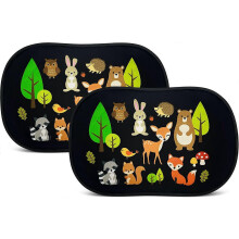 (As show, One size) 2x Self-adhesive Sun Shade - Sun Protection for Kids Baby - Forest Animals - Sun Shade for Car Windows - 48x31cm - Auto Sun Visor Including Bag - Univ