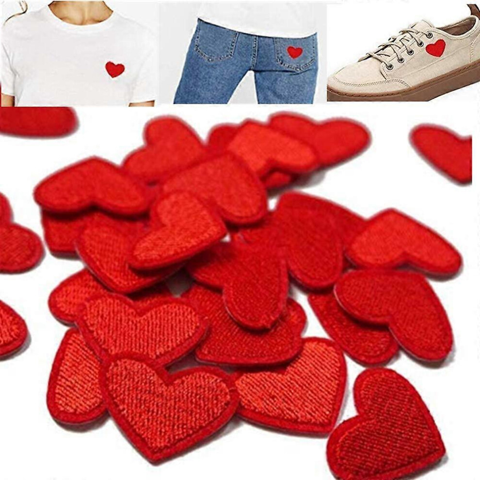 (As show, One size) 20 Pcs Fabric Stickers Embroidered Patch Badge Iron-on Red Heart Shape Decorative DIY Accessories Clothes