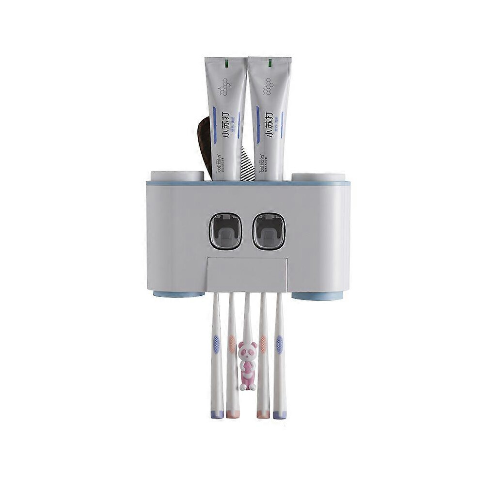 (As show, One size) No-Drill Wall Mounted Toothbrush Holder, Toothpaste Dispenser and Multi-Function Slots for Bathroom, 2 Toothpaste Squeezers with 4