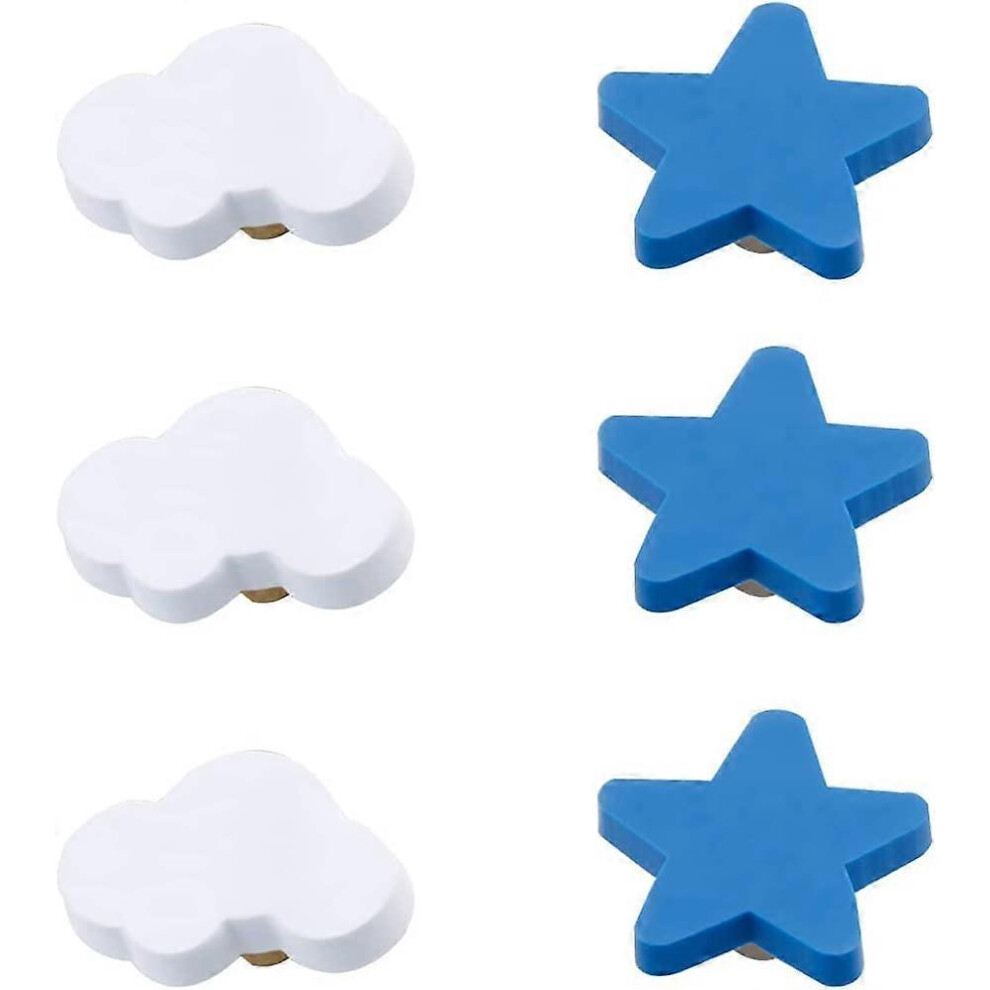 (As show, One size) 6 Pack (Star+Cloud) Cartoon Shaped Soft Rubber Drawer Knobs for Kids Girls Boys Cupboard Toys Bookshelf
