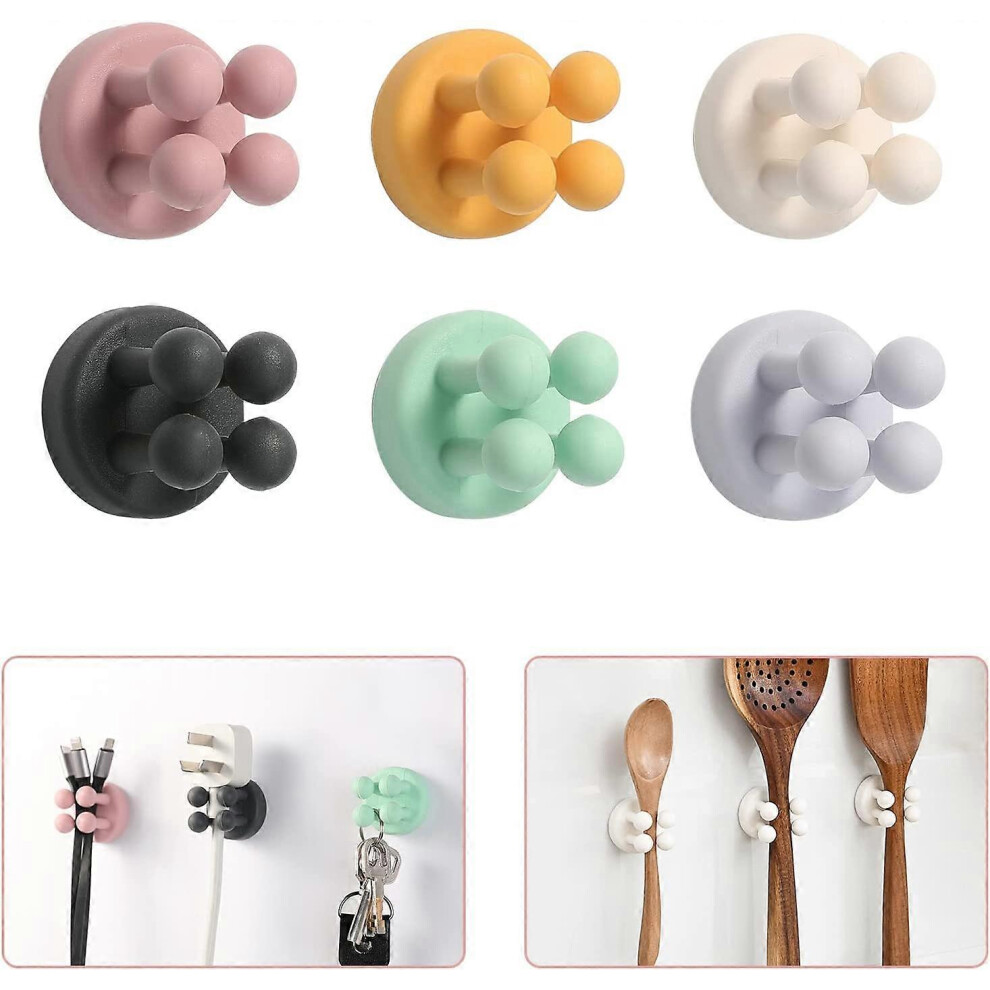 (As show, One size) 6pcs Silicone Toothbrush Holder Hook Multifunction Waterproof Self Adhesive Unique Toothbrush Holder Wall Hanging Bathroom Kitchen Living Room Office
