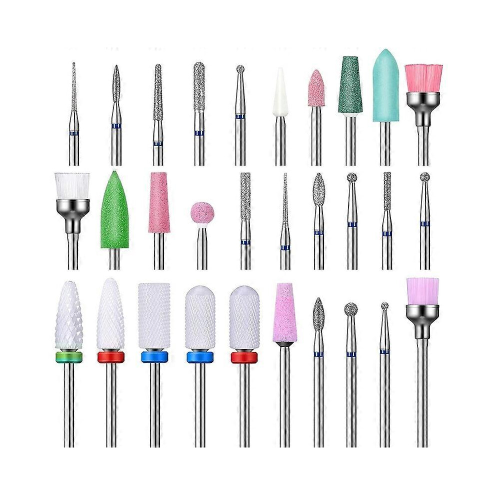 (As show, One size) 30Pcs Nail Drill Bits Sander Bits Set Professional Diamond Remover Gel Cuticle Acrylic Carbide Nail Tools for Manicure Pedicure