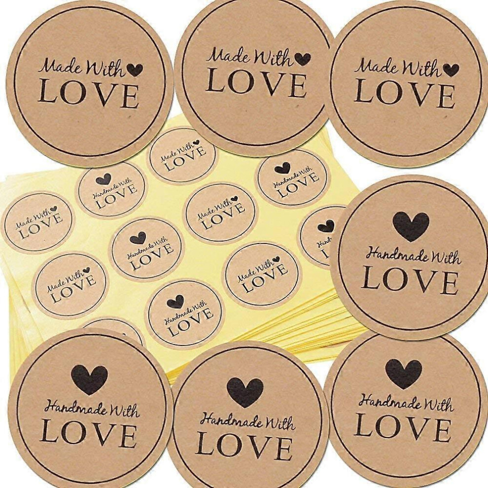 (As show, One size) 600Pcs Round Stickers with Heart - Handmade with Love Adhesive Stickers Labels for You Stickers Labels for Wedding Gift or Envelope Cake Decorating 50