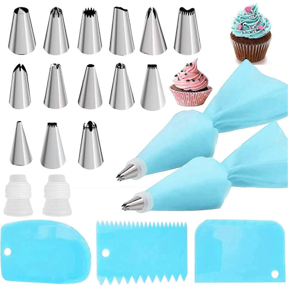 (As show, One size) 21 Piece Pastry Nozzles,Piping Nozzles,Reusable Piping Base,Piping Bag Coupler Flower Nails Pocket Bag,DIY Kits Cake Decorating Accessories.