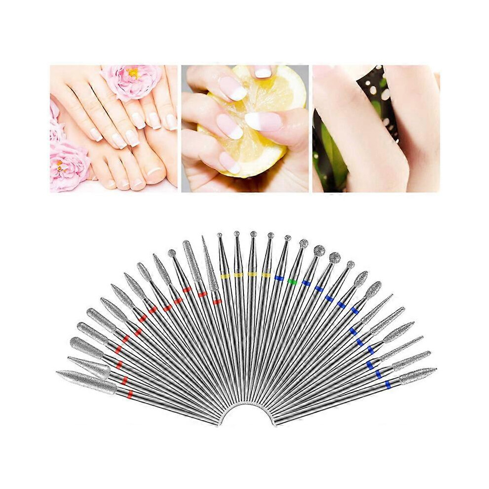 (As show, One size) 30Pcs Nail Drill Bits Sander Tips Professional Diamond Remover Kit Acrylic Gel Cuticle Acrylic Carbide Tools for Manicure Pedicure