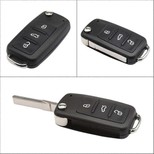 Remote Folding Key Case Replacement Car Shell with Uncut Key Piece (black) (1pcs) 2