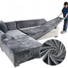 (2 Seater 140-185cm) Home Velvet Plush L Shaped Sofa Velvet Covers For Living Room Elastic Couch Slipcover Chaise Longue Corner Stretch Sofa Cover