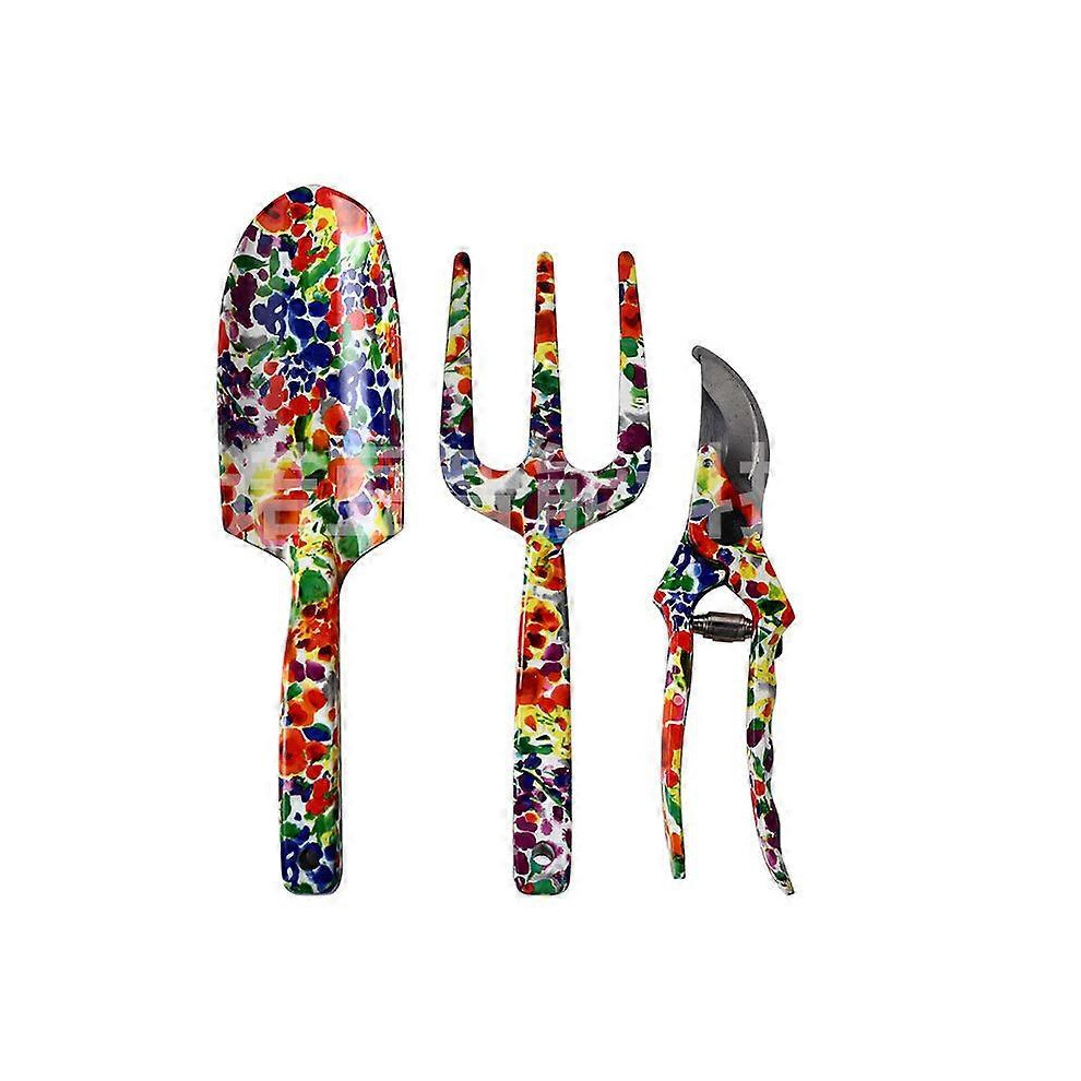 (As Show, One Size) 3 Piece Aluminum Garden Tools With Print - Trowel, Transplanter, Pruner, Gardening Gift Set (Red) Red