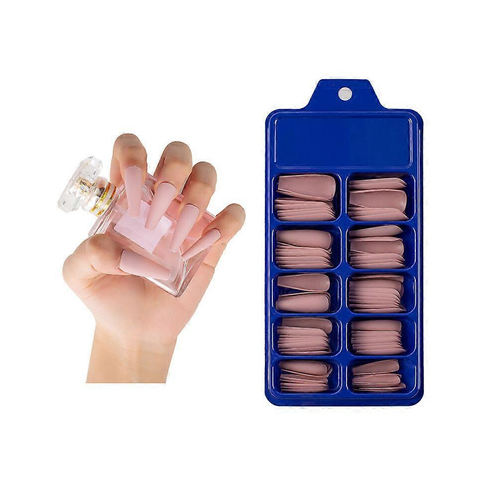 (As show, One size) 100 Pieces (Powder) Long Press On Nails Acrylic Artificial Fake Nails Full Cover Fake Nails for Nail Art Nail Salon Supplies