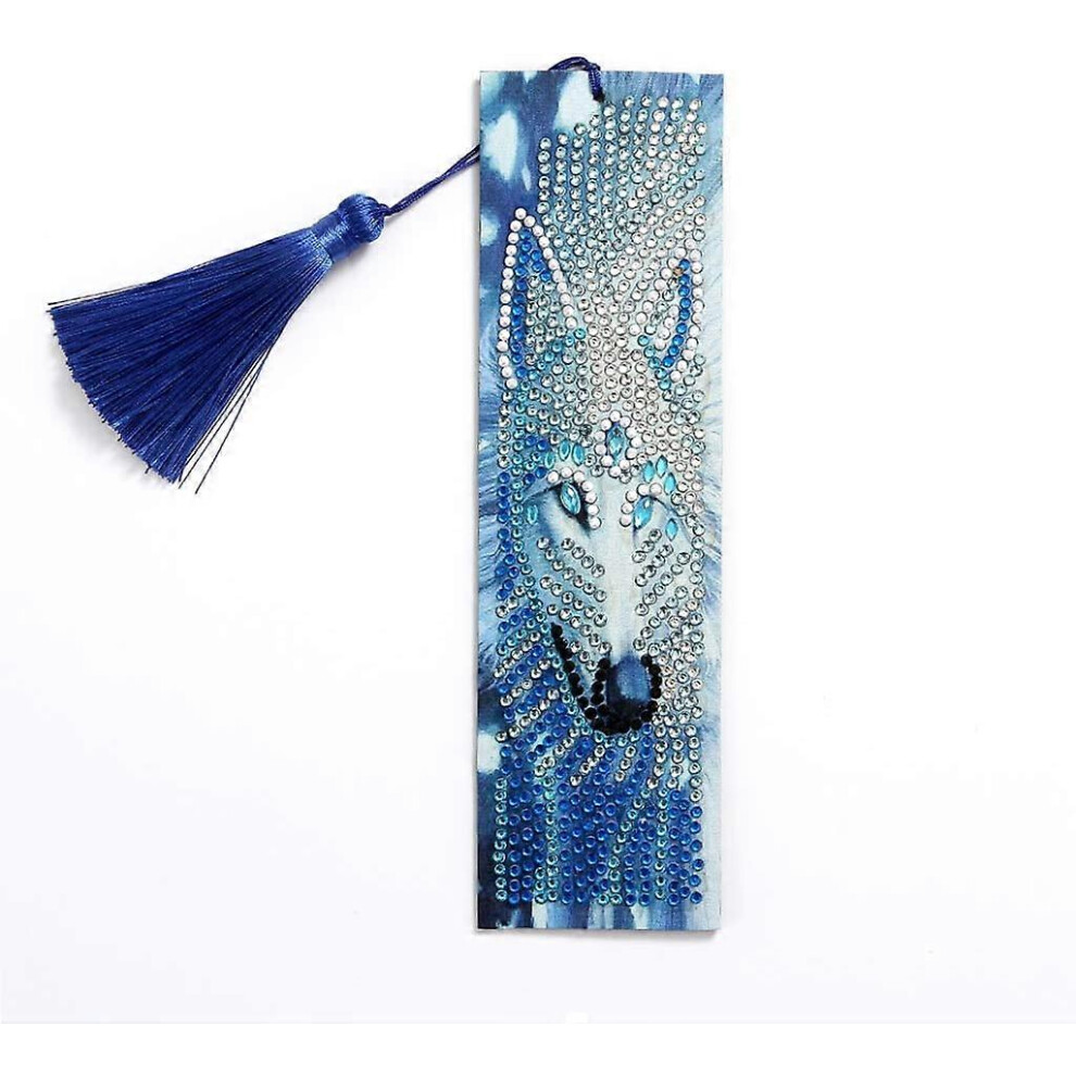 (As show, One size) 5D Diamond Pasted Painting KitThe Wolf, DIY Diamond Painting Bookmarks, Diamond Embroidery Bookmark Kit with Leather Tassel, Paint