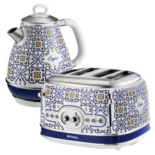 Ariete Capri Jug Kettle & 4 Slice Toaster Set, Italian Tile Design