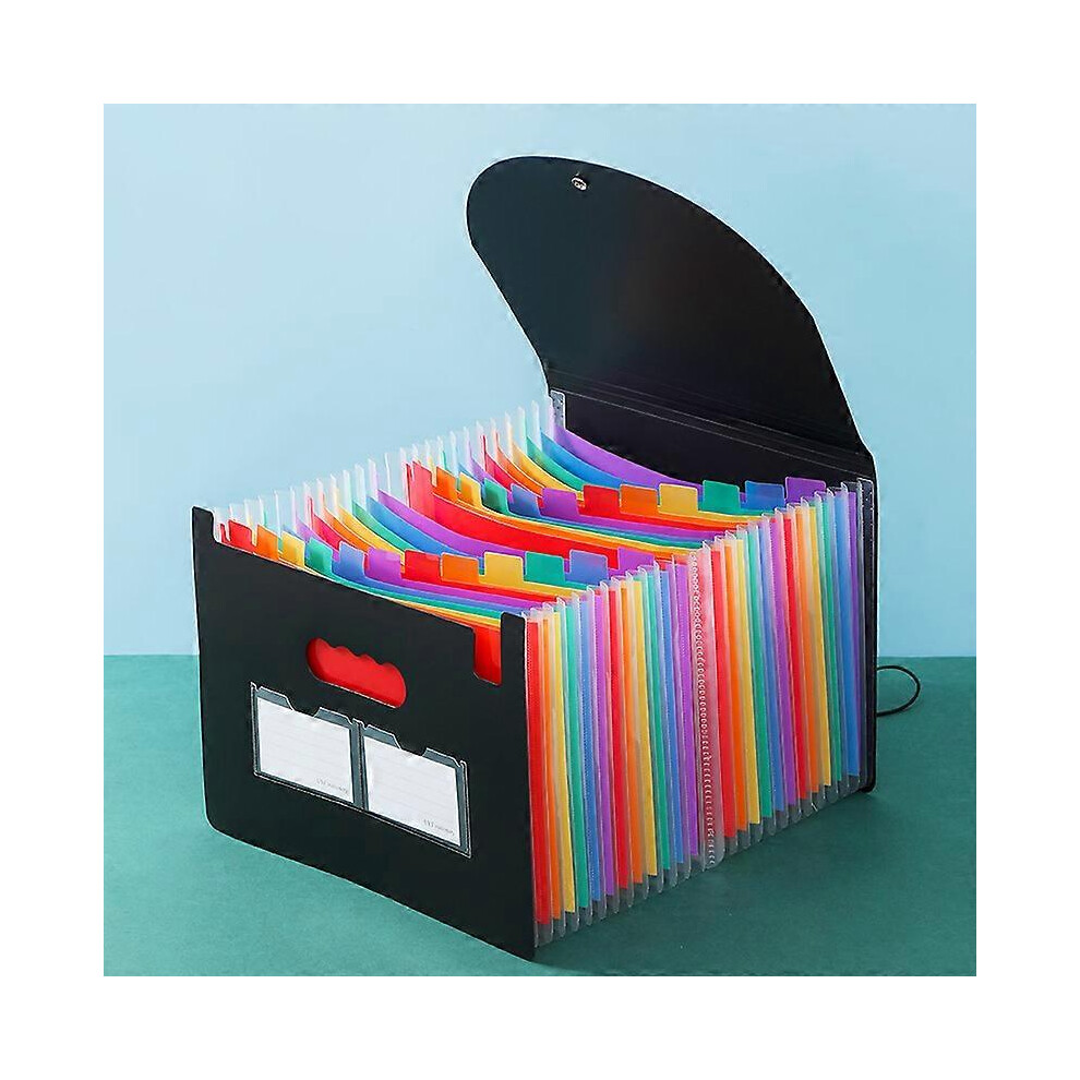 (As show, One size) 1 Black Paper Storage Folder 25 Compartments, A4 Document Sorter with Lid, Portable Plastic Suitcase Accordion Sorter, Accordion File Folder Organizer
